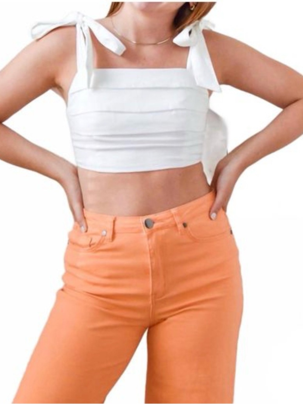 Idem Ditto “She Wore A Smile” Linen Tie Crop Top
